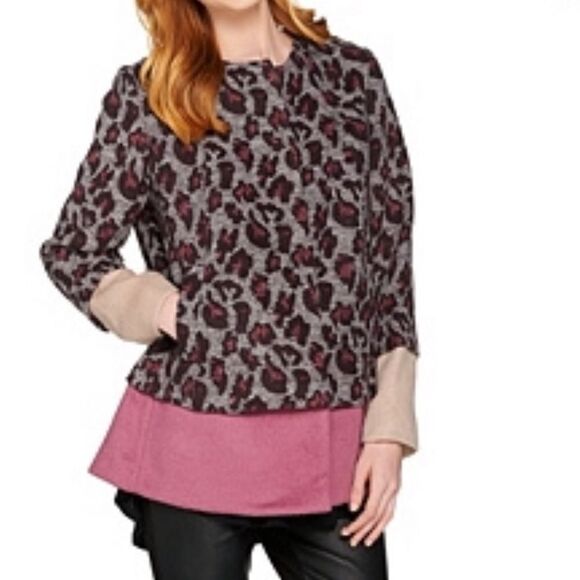 New LOGO by Lori Goldstein Animal Jacquard Coat 10 - Picture 1 of 8